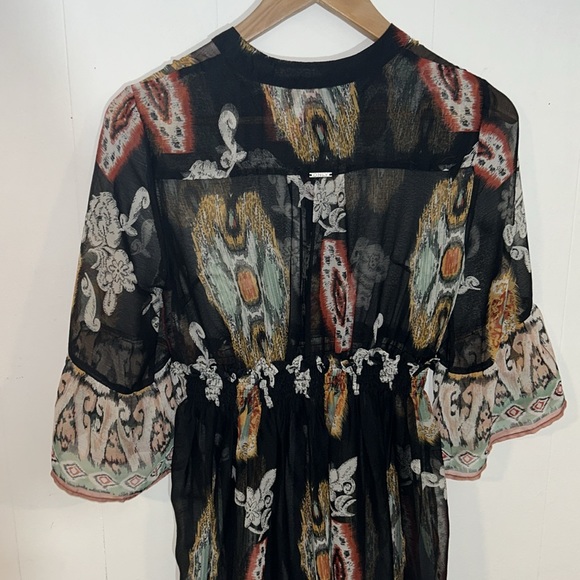 ONLY Sheer Boho Bohemian Hippie 3/4 Sleeve Gathered Skirt Multicolor Dress - Picture 8 of 10